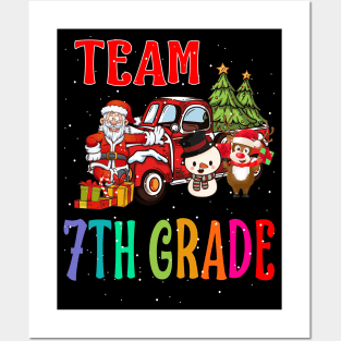 Team 7Th Grade Santa And Reindeer Christmas Posters and Art